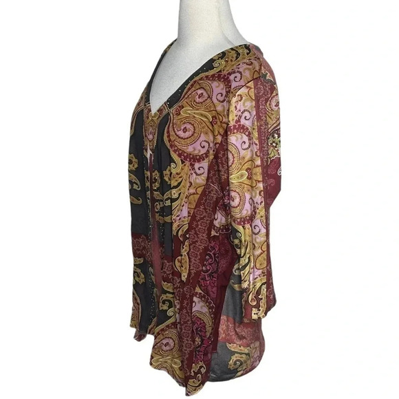 Live and let live 2X boho paisley print long sleeve top with sheer scarf front - Picture 3 of 6